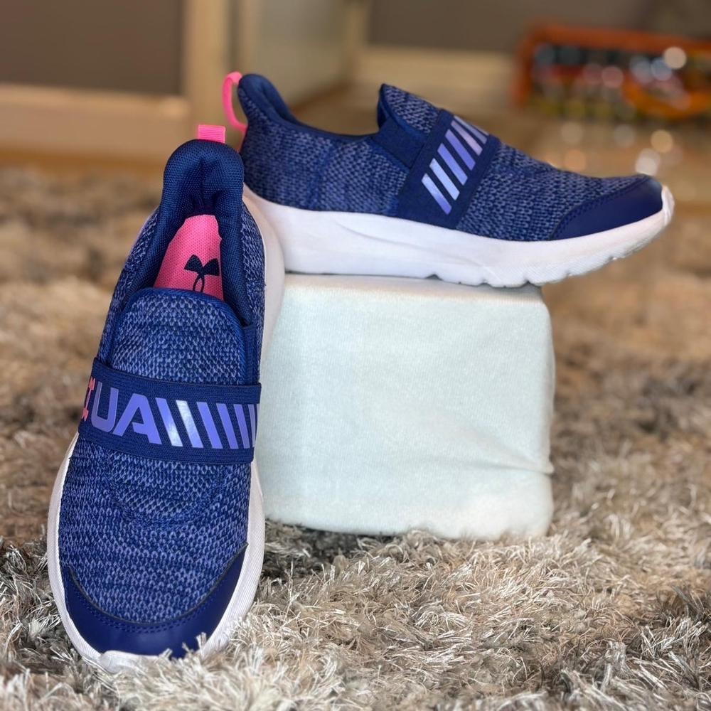 Under Armour Navy and Pink Kids Sneakers